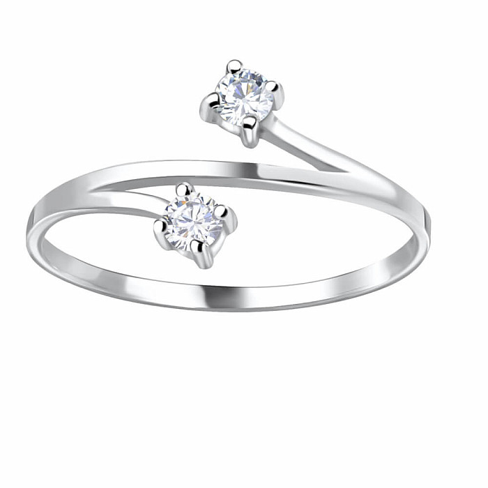 4062 Strieborný prsteň s dvoma zirkónmi - 56 mm (US 8), 0,96 g