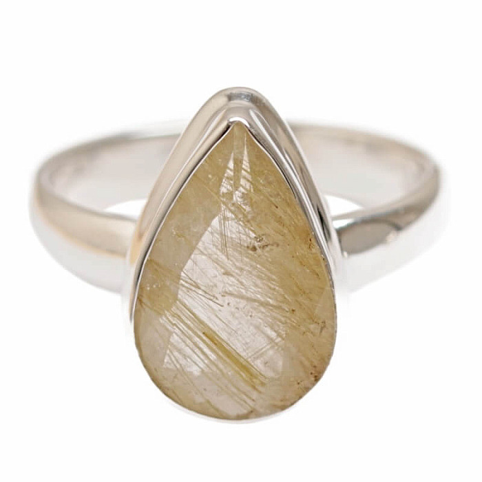 Sagenit krištáľ s rutilom brúsený prsteň striebro Ag 925 R312 - 58 mm (US 8,5), 5,3 g