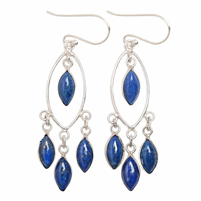 Dizajnové náušnice Lapis Lazuli striebro Ag 925 E346 - 4 cm, 4,7 g