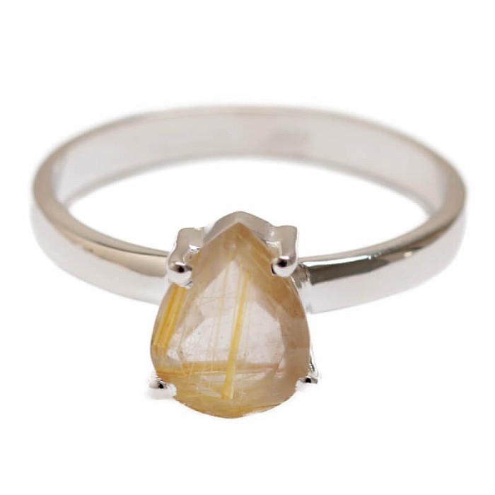 Sagenit krištáľ s rutilom brúsený prsteň striebro Ag 925 R358 - 60 mm (US 9,5), 2,8 g