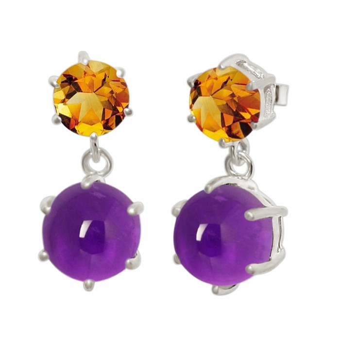Strieborné visiace náušnice s kyanitom a ametystom - 2 cm, 3,3 g