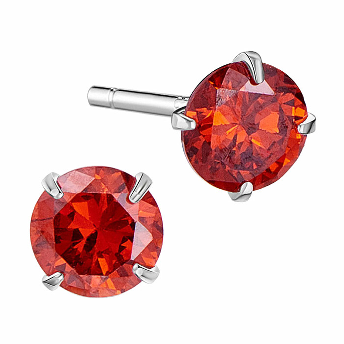 Strieborné náušnice kôstky so zirkónmi AA kvalita RED - 4 mm, 0,43 g