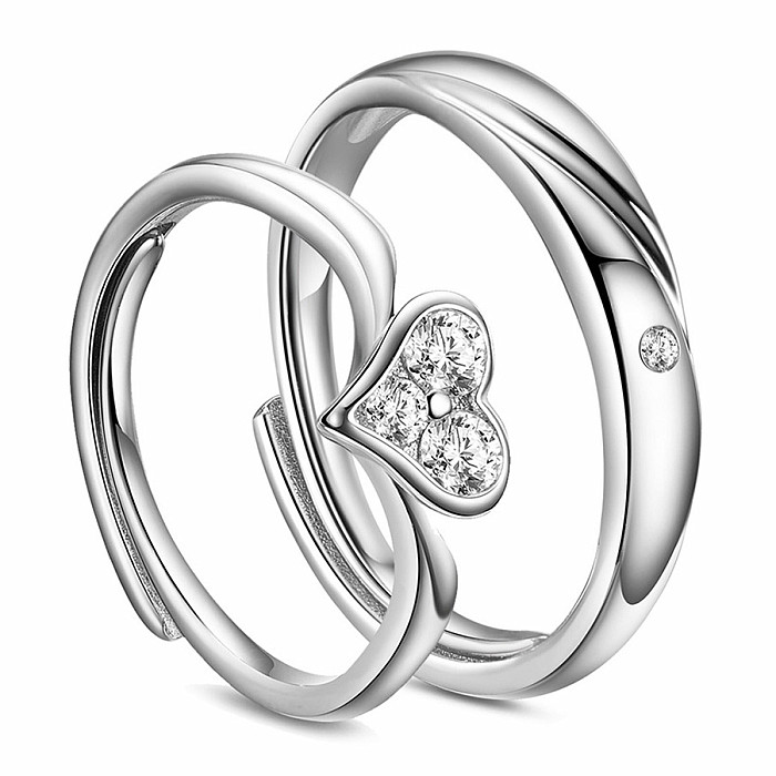 Súprava rhodiovaných strieborných prsteňov Couple Rings - 58 mm (US 9) a 61 mm (US 10,5)