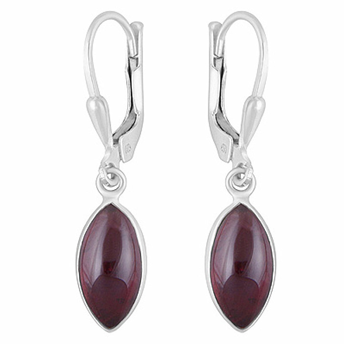 Strieborné visiace náušnice s granátom - 3 cm, 2 g