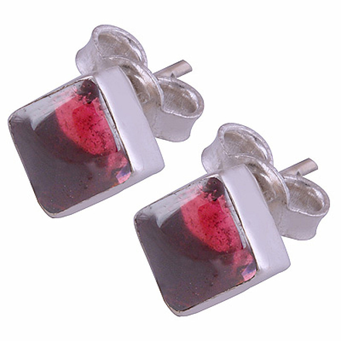 Strieborné náušnice kôstky s granátom - 10 mm, 2,8 g