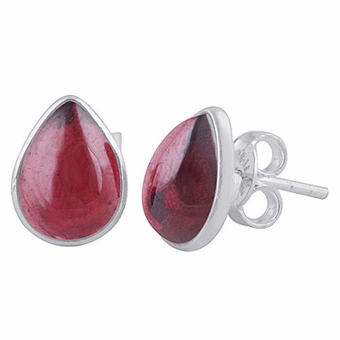 Strieborné náušnice kôstky s granátom - 11 mm, 2 g