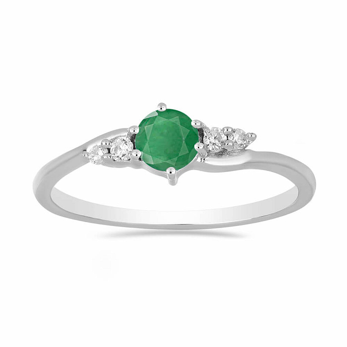 Prsteň strieborný s brúseným smaragdom a zirkónmi Ag 925 011580 EM - 59 mm (US 9), 1,8 g