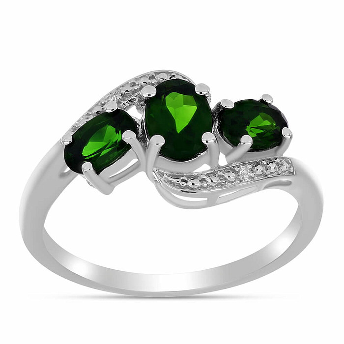 Prsteň strieborný s brúseným chrómdiopsidom a zirkónmi Ag 925 016535 DIO - 52 mm (US 6), 2,8 g