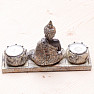 Budha meditujúca thajská soška s dvoma svietnikmi pre čajové sviečky 13 cm
