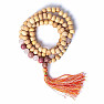 Japa Mala náhrdelník z drevených korálikov, thulitu a ruženínu