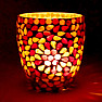 Svietnik sklo na čajové a votívne sviečky Mozaika žltočervená