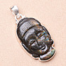 Labradorit dúhový vyrezávaný Budha prívesok striebro Ag 925 P236