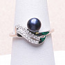 Prsteň strieborný s čiernou perlou a zirkónmi Ag 925 017135 BP