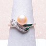 Prsteň strieborný s ružovou perlou a zirkónmi Ag 925 017135 PP